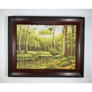 Vintage Woodland Forest Oil Painting With Pond From Spain‎ 19x15 Cottage Core